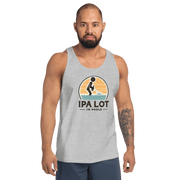 "IPA Lot in Pools" Men's Tank Top: Cool & Comfy Dive into style & laughter with our "IPA Lot in Pools" Men's Tank Top. Perfect combo of humor, beer vibes & comfort for pool days.