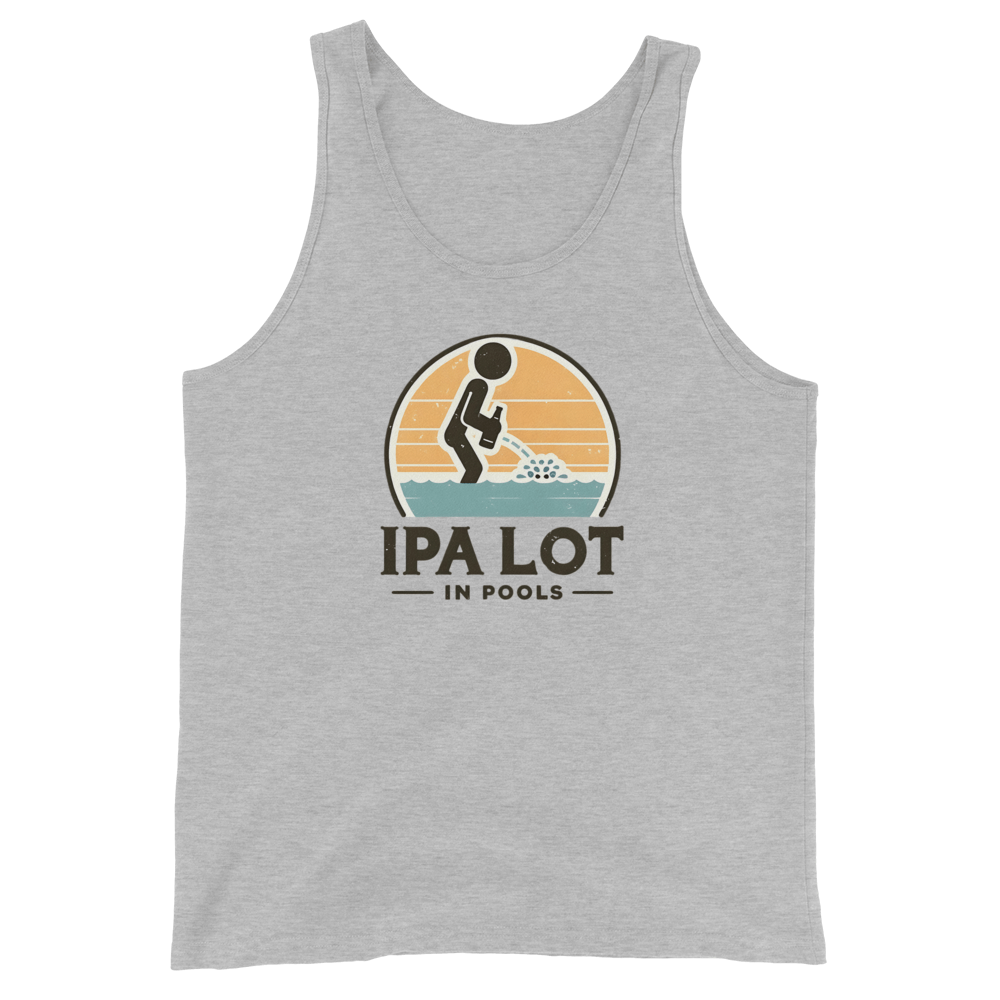 "IPA Lot in Pools" Men's Tank Top: Cool & Comfy Dive into style & laughter with our "IPA Lot in Pools" Men's Tank Top. Perfect combo of humor, beer vibes & comfort for pool days.