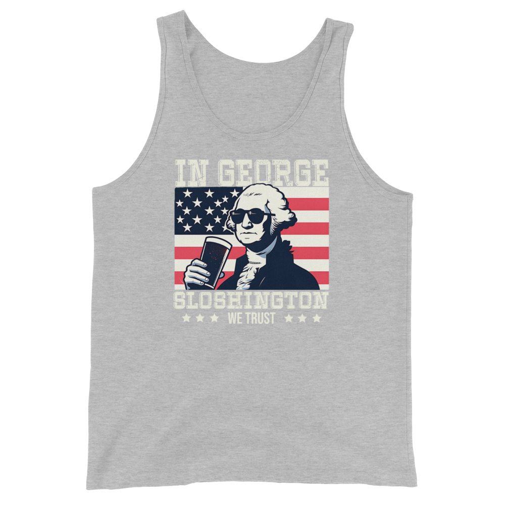 Celebrate 4th of July in style with our George Sloshington tank top. Perfect for BBQs & summer fun, featuring a fun patriotic design.