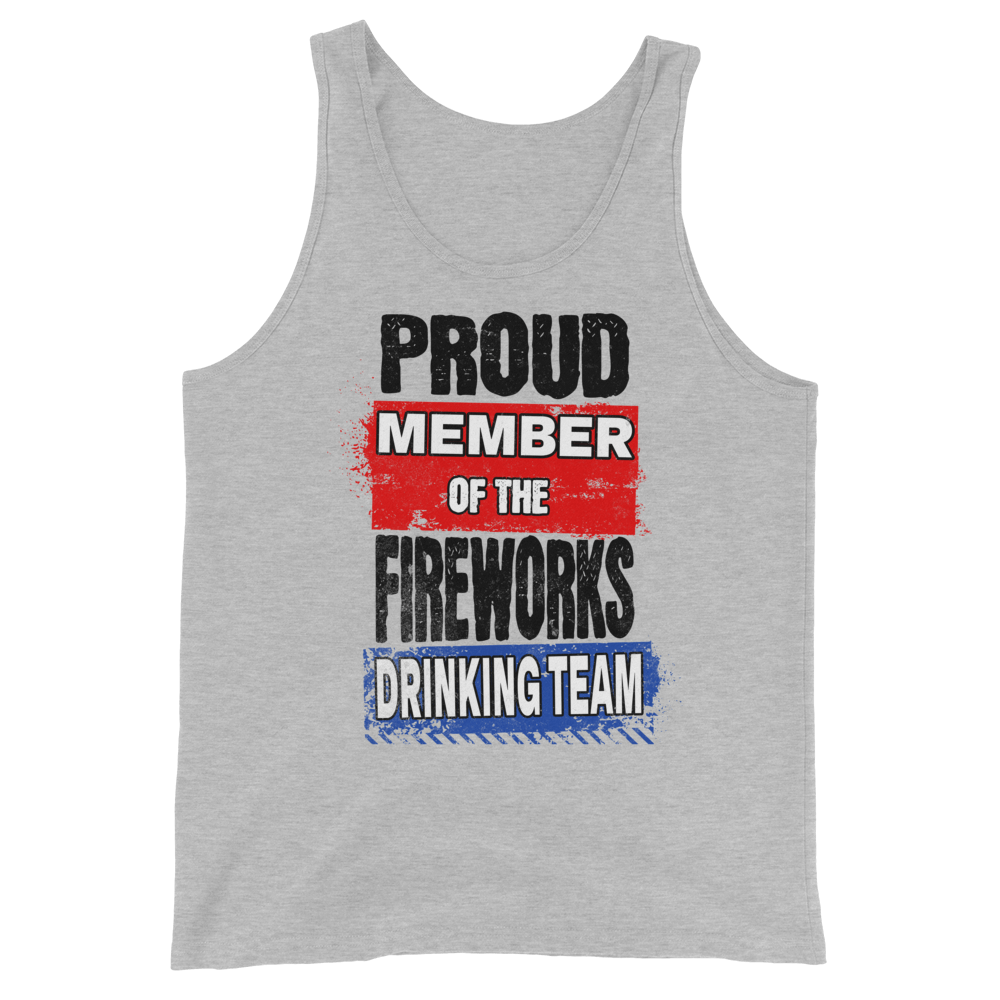 Join the Fireworks Drinking Team with this high-quality, soft tank top made from 100% combed and ringspun cotton. Perfect for a timeless and classic look.