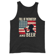 Tank top with Full of Patriotism and Beer text and a distressed American flag background. Perfect for 4th of July.