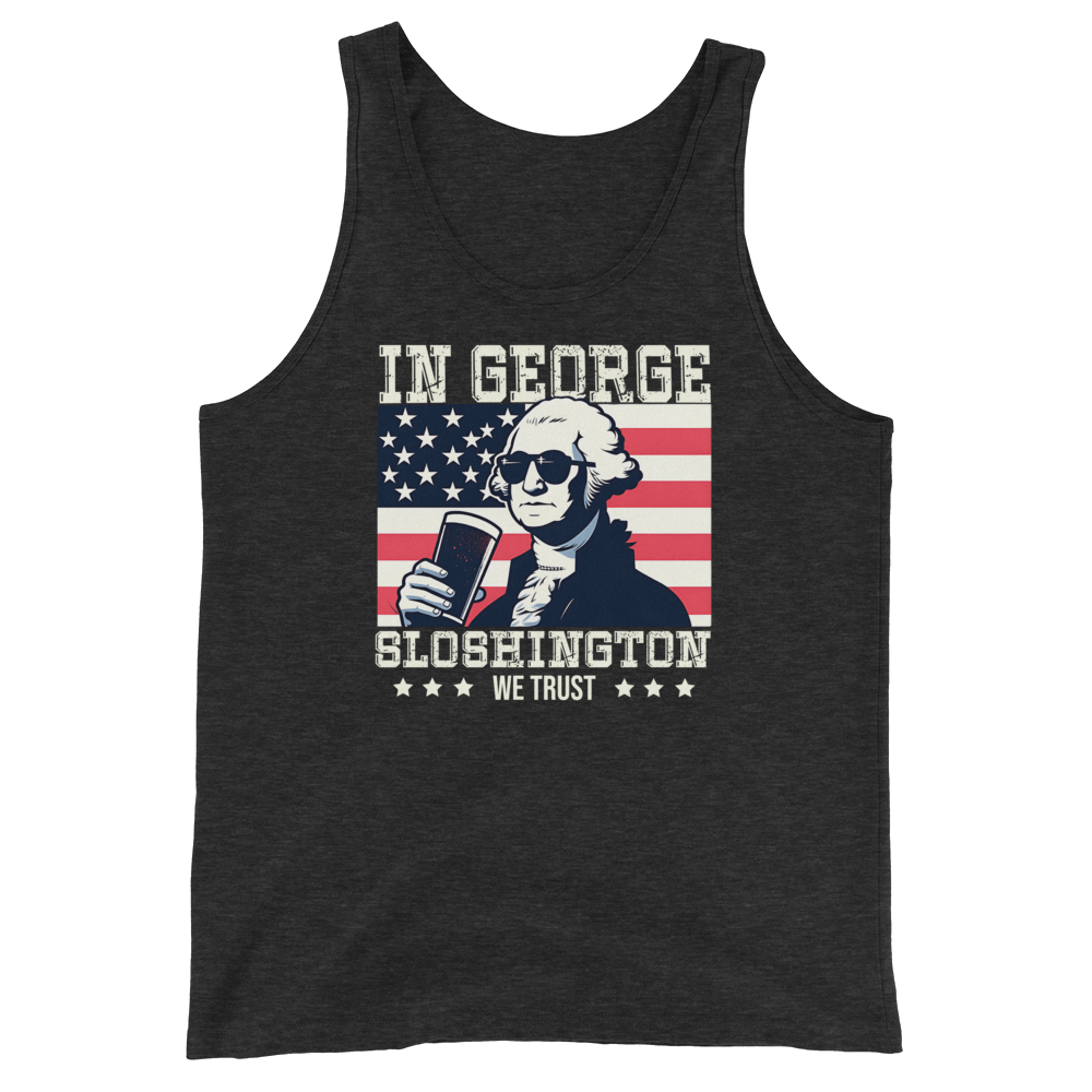 Celebrate 4th of July in style with our George Sloshington tank top. Perfect for BBQs & summer fun, featuring a fun patriotic design.