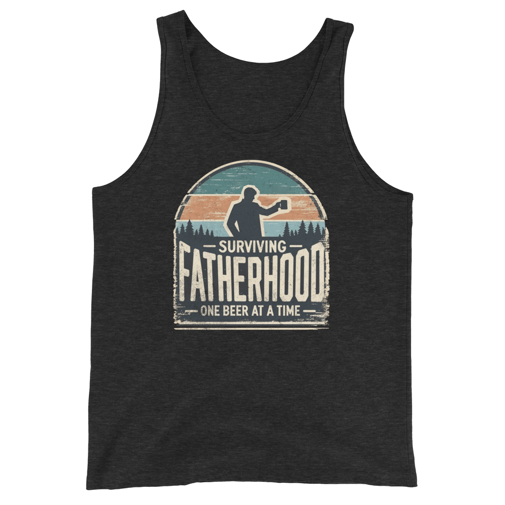 Discover the "Surviving Fatherhood One Beer at a Time" tank top. Made from premium combed & ringspun cotton for ultimate comfort. Perfect for dads!