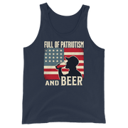 Tank top with Full of Patriotism and Beer text and a distressed American flag background. Perfect for 4th of July.