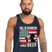 Tank top with Full of Patriotism and Beer text and a distressed American flag background. Perfect for 4th of July.