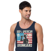 Rock your 4th of July with our '100% American Drunkard' men's tank. Perfect for BBQs or chilling with friends in patriotic style. Get yours now!