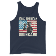 Rock your 4th of July with our '100% American Drunkard' men's tank. Perfect for BBQs or chilling with friends in patriotic style. Get yours now!