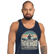 Discover the "Surviving Fatherhood One Beer at a Time" tank top. Made from premium combed & ringspun cotton for ultimate comfort. Perfect for dads!