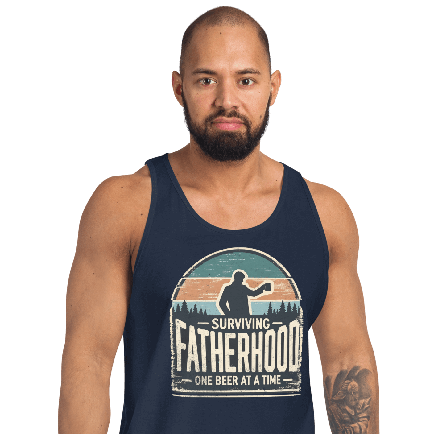 Discover the "Surviving Fatherhood One Beer at a Time" tank top. Made from premium combed & ringspun cotton for ultimate comfort. Perfect for dads!