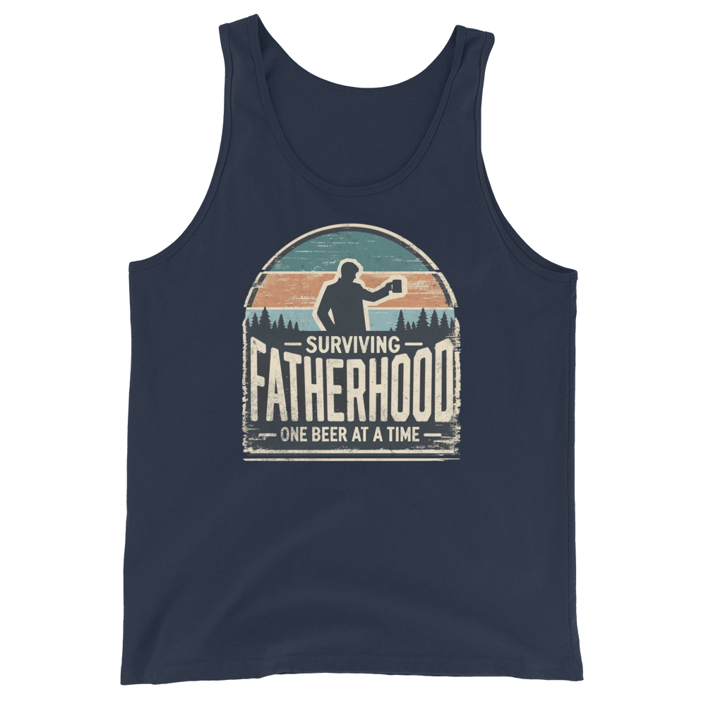 Discover the "Surviving Fatherhood One Beer at a Time" tank top. Made from premium combed & ringspun cotton for ultimate comfort. Perfect for dads!