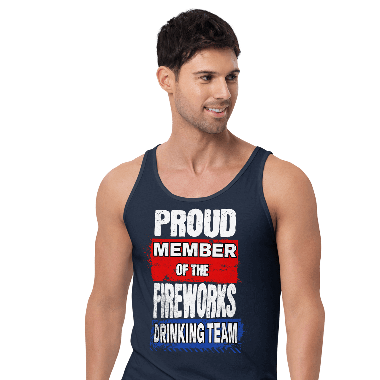 Join the Fireworks Drinking Team with this high-quality, soft tank top made from 100% combed and ringspun cotton. Perfect for a timeless and classic look.