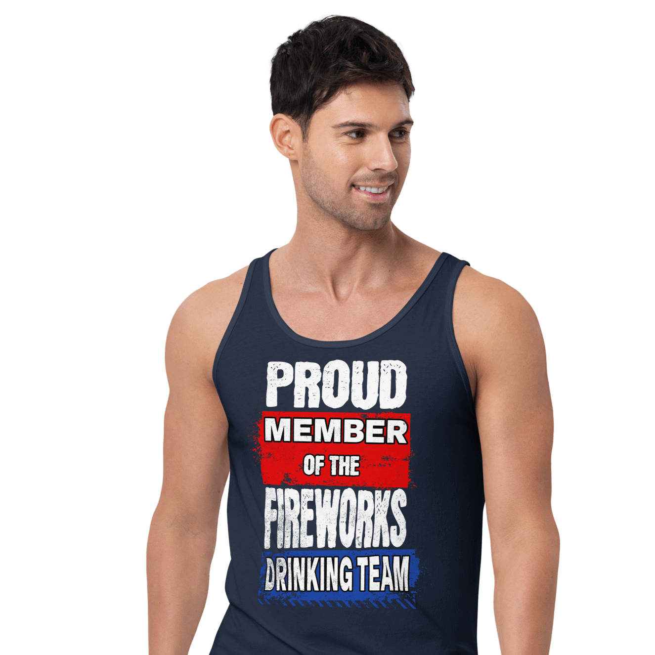 Join the Fireworks Drinking Team with this high-quality, soft tank top made from 100% combed and ringspun cotton. Perfect for a timeless and classic look.