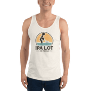 "IPA Lot in Pools" Men's Tank Top: Cool & Comfy Dive into style & laughter with our "IPA Lot in Pools" Men's Tank Top. Perfect combo of humor, beer vibes & comfort for pool days.