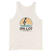 "IPA Lot in Pools" Men's Tank Top: Cool & Comfy Dive into style & laughter with our "IPA Lot in Pools" Men's Tank Top. Perfect combo of humor, beer vibes & comfort for pool days.