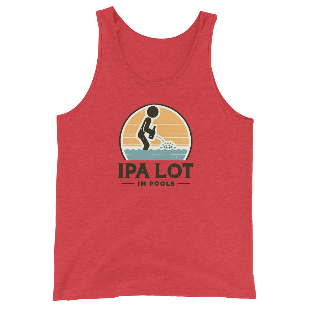 "IPA Lot in Pools" Men's Tank Top: Cool & Comfy Dive into style & laughter with our "IPA Lot in Pools" Men's Tank Top. Perfect combo of humor, beer vibes & comfort for pool days.