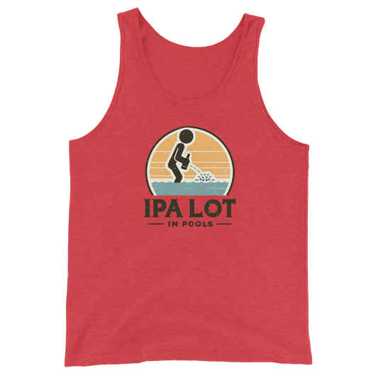 "IPA Lot in Pools" Men's Tank Top: Cool & Comfy Dive into style & laughter with our "IPA Lot in Pools" Men's Tank Top. Perfect combo of humor, beer vibes & comfort for pool days.