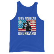 Rock your 4th of July with our '100% American Drunkard' men's tank. Perfect for BBQs or chilling with friends in patriotic style. Get yours now!