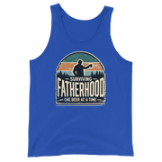 Discover the "Surviving Fatherhood One Beer at a Time" tank top. Made from premium combed & ringspun cotton for ultimate comfort. Perfect for dads!