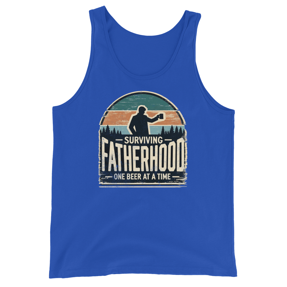 Discover the "Surviving Fatherhood One Beer at a Time" tank top. Made from premium combed & ringspun cotton for ultimate comfort. Perfect for dads!