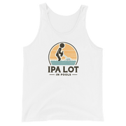 "IPA Lot in Pools" Men's Tank Top: Cool & Comfy Dive into style & laughter with our "IPA Lot in Pools" Men's Tank Top. Perfect combo of humor, beer vibes & comfort for pool days.