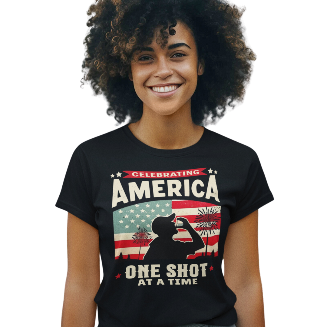 Celebrating America One Shot at a Time 4th of July Tee