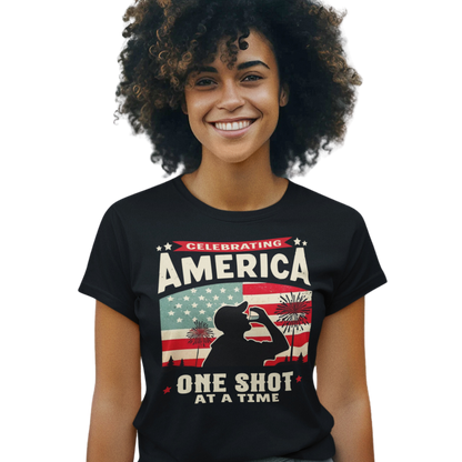 Celebrating America One Shot at a Time 4th of July Tee