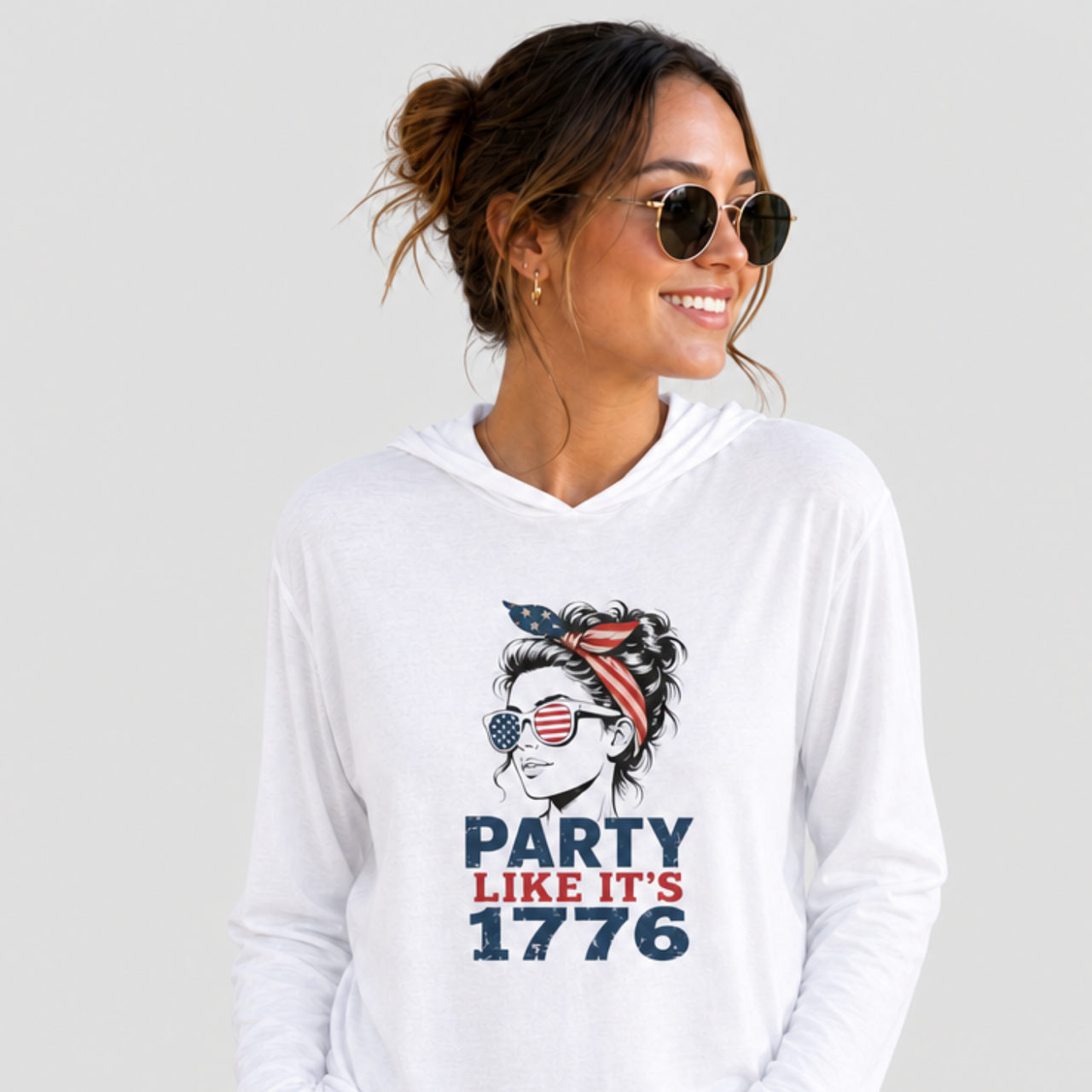 Party Like It’s 1776 patriotic lightweight hoodie on white