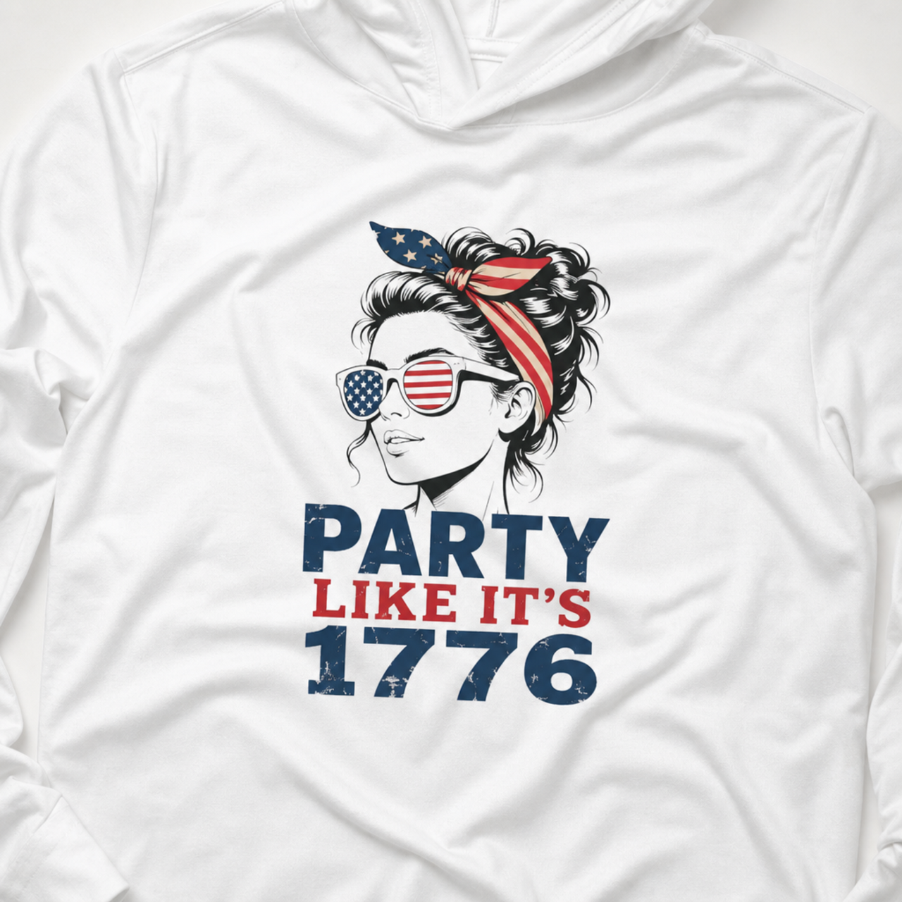 Party Like It’s 1776 patriotic lightweight hoodie on white