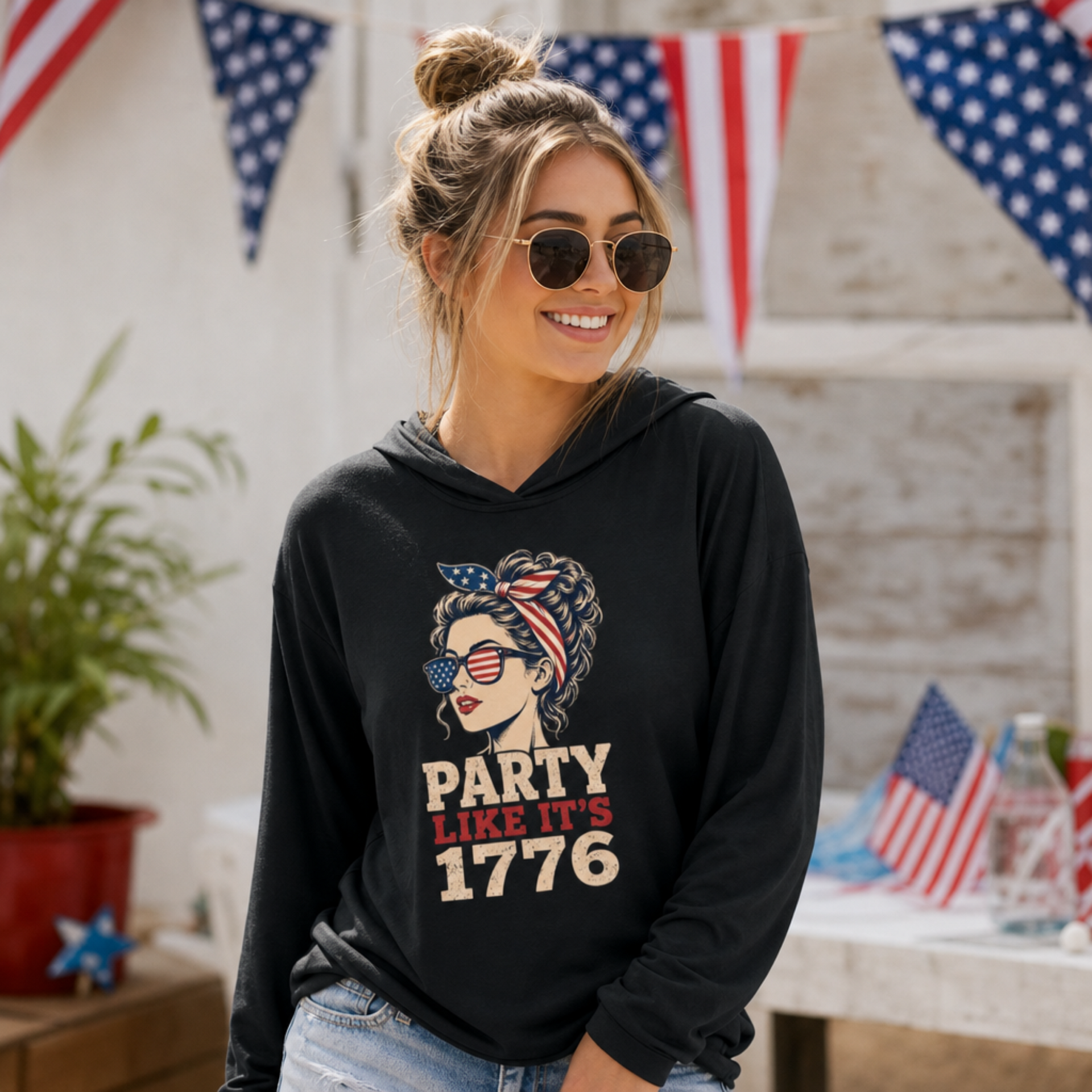 Cute Independence Day lightweight hoodie for women