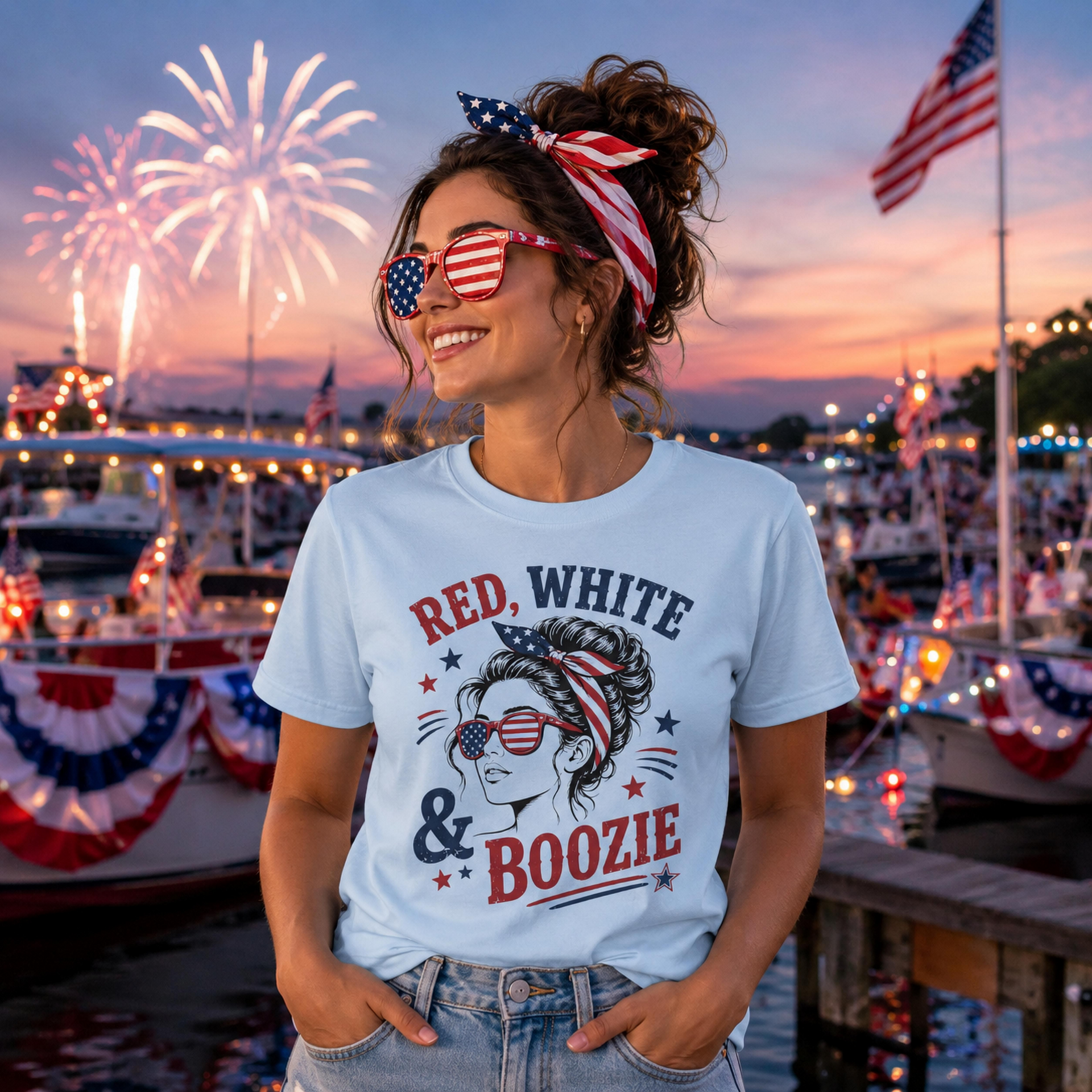 Cute women’s Independence Day graphic tee for BBQs and fireworks