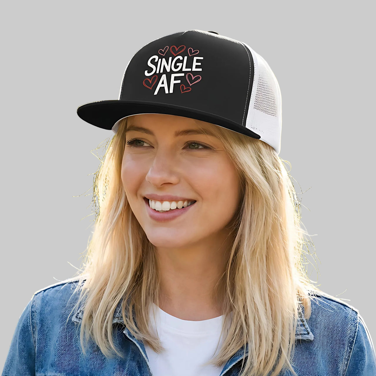 Single AF - Funny Anti-Valentine's Day Trucker Hat - Classic Flat Bill Snapback