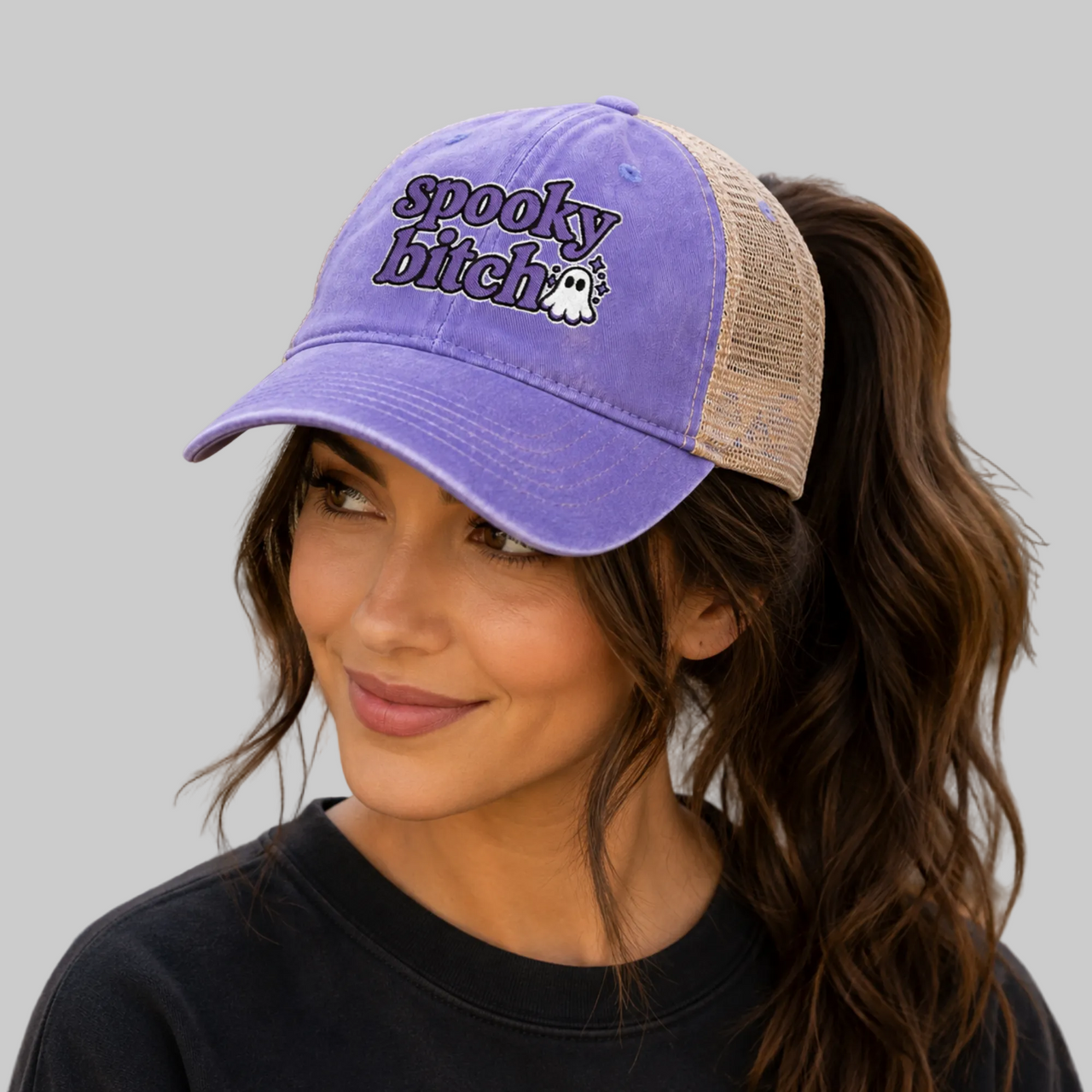 Spooky Bitch Halloween Ponytail Trucker Hat