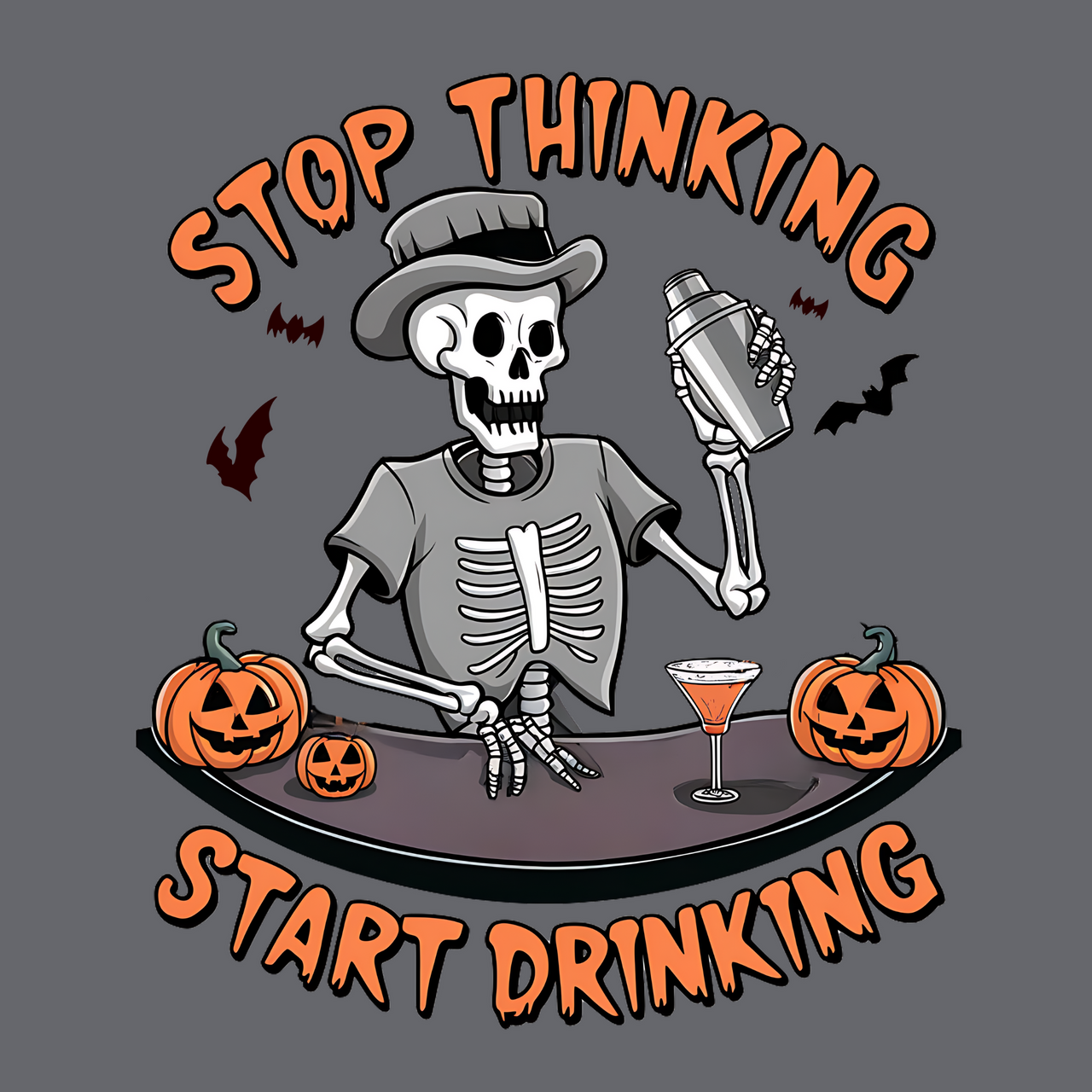 Stop Thinking Start Drinking Funny Halloween Tee