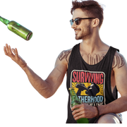 Celebrate fatherhood with our "Surviving Fatherhood One Beer at a Time" tank top. Perfect gift for dads who love a cold one. Ideal gift for Father's Day.