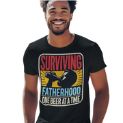 Celebrate fatherhood with our "Surviving Fatherhood One Beer at a Time" t-shirt. Perfect gift for dads who love a cold one. Ideal for Father's Day or birthdays.