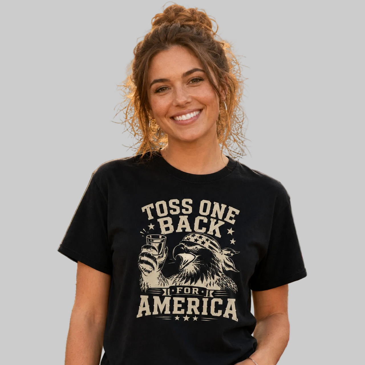 Toss One Back For America Patriotic Eagle Drinking Tee