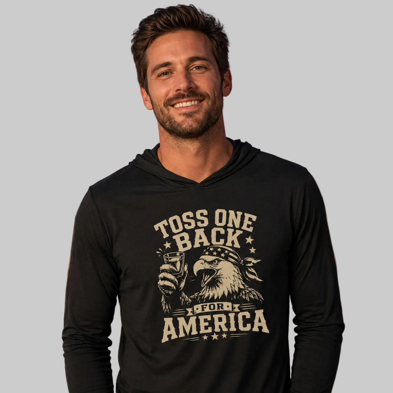 Toss One Back For America Patriotic Eagle Lightweight Hoodie