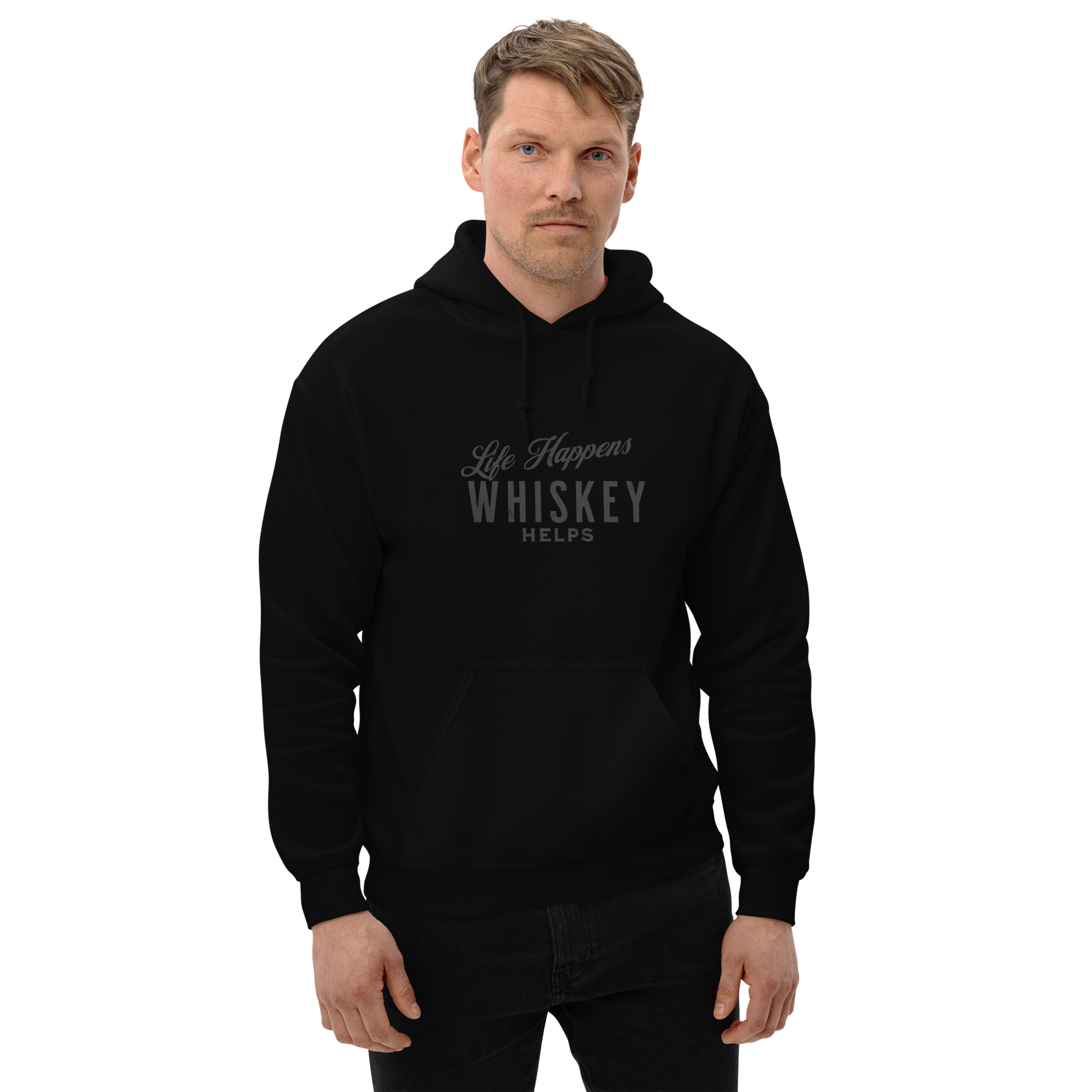 "Life Happens Whiskey Helps Hoodie: Stay Cozy & Stylish" DRINKING,HOODIE,MENS,New,UNISEX,WHISKEY,WOMENS Dayzzed Apparel