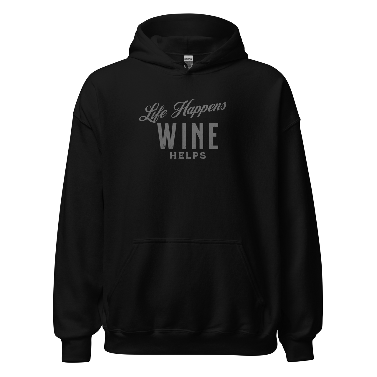 "Life Happens Wine Helps Hoodie - Cozy & Stylish""Find comfort & style in our 'Life Happens Wine Helps' Hoodie. Perfect for cooler evenings with a soft, smooth blend. Catch laughs & cozy vibes."