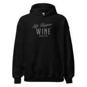 "Life Happens Wine Helps Hoodie - Cozy & Stylish""Find comfort & style in our 'Life Happens Wine Helps' Hoodie. Perfect for cooler evenings with a soft, smooth blend. Catch laughs & cozy vibes."