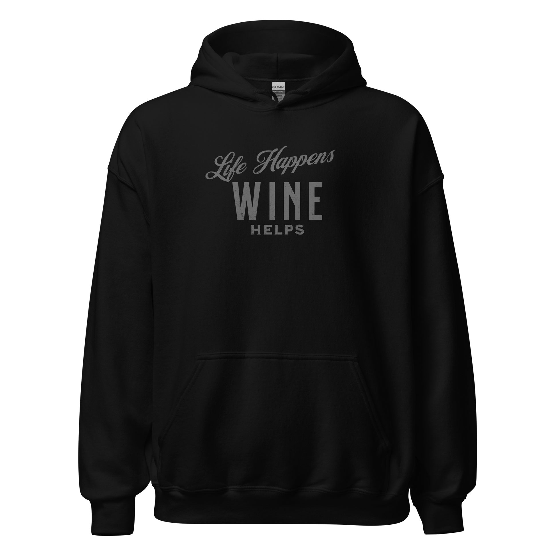 "Life Happens Wine Helps Hoodie - Cozy & Stylish""Find comfort & style in our 'Life Happens Wine Helps' Hoodie. Perfect for cooler evenings with a soft, smooth blend. Catch laughs & cozy vibes."