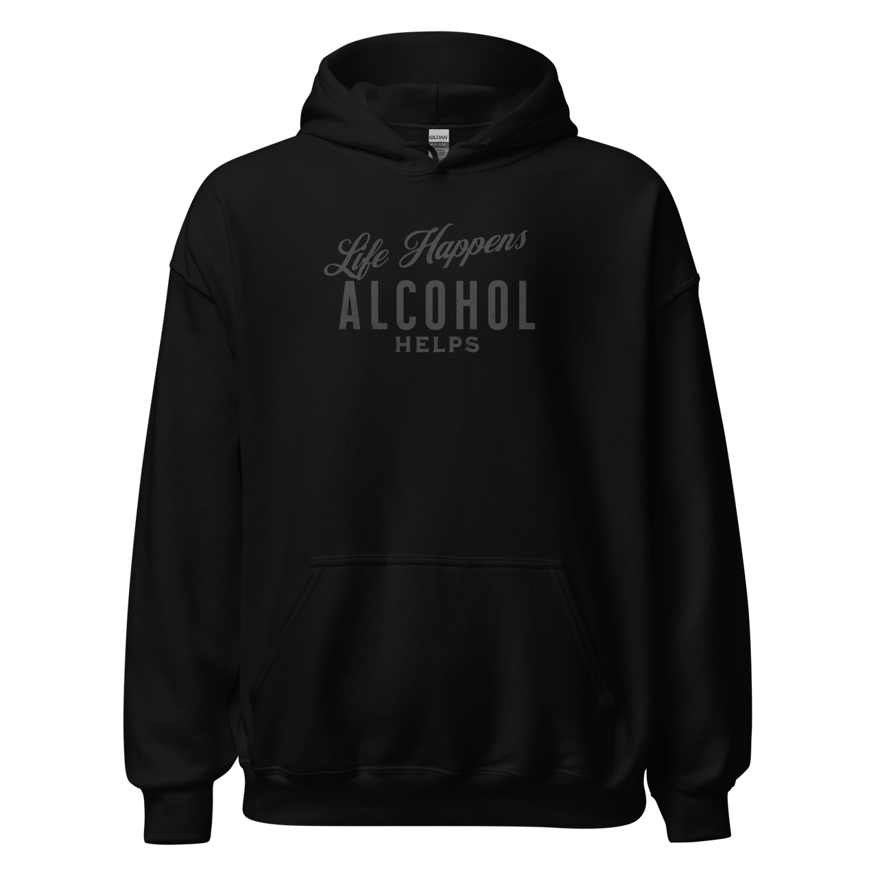 Life Happens Alcohol Helps Hoodie - Stay Cozy & Stylish Discover your new favorite hoodie - perfect for those cool evenings with a touch of humor. Soft, stylish, and humorously relatable.