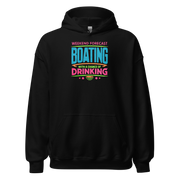 Cozy hoodie with "Weekend Forecast: Boating with a Chance of Drinking" in bright blue, pink, and green colors, perfect for chilly boating days.