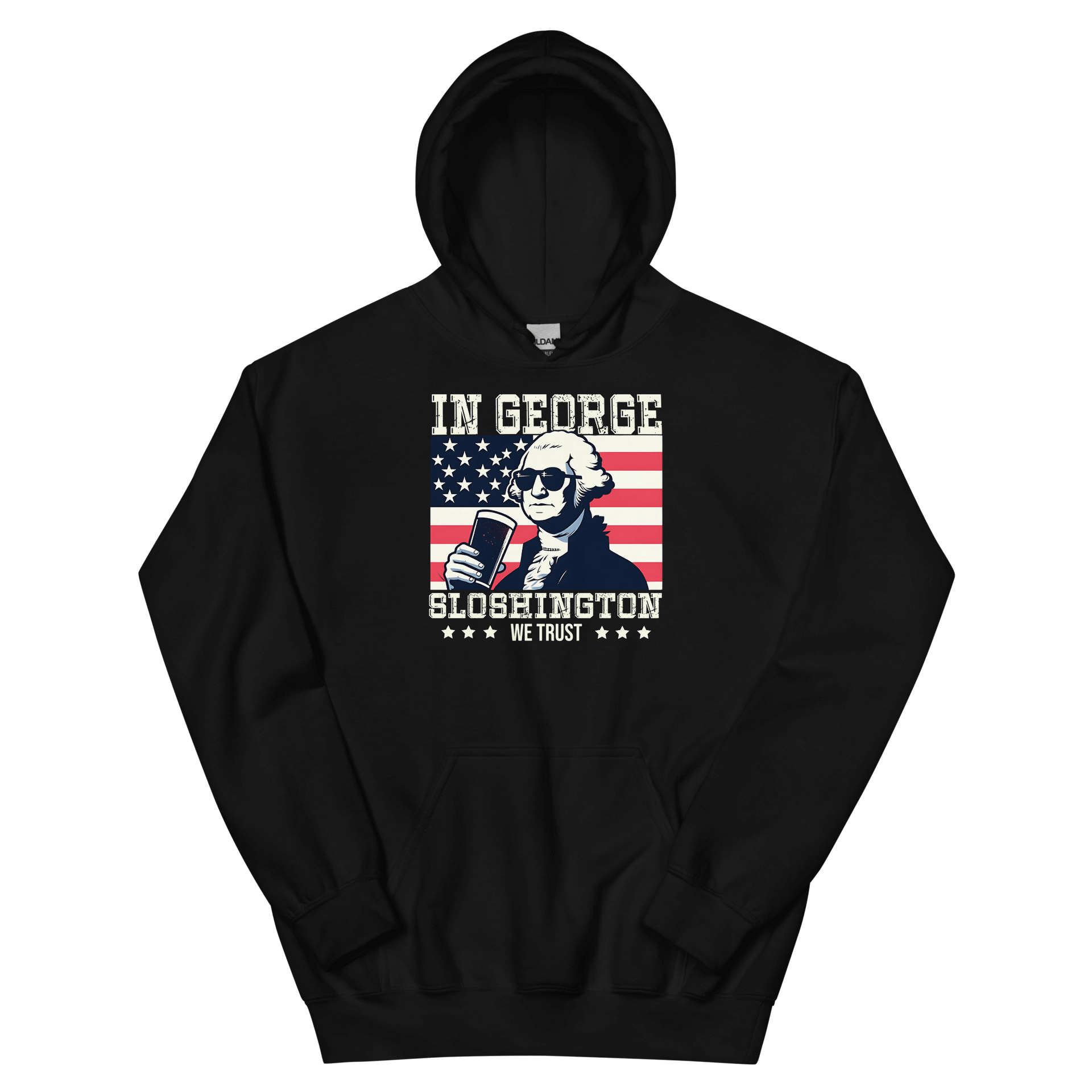 Celebrate 4th of July in style with the In George Sloshington We Trust hoodie. Perfect for festivities and casual outings with a patriotic and fun twist.