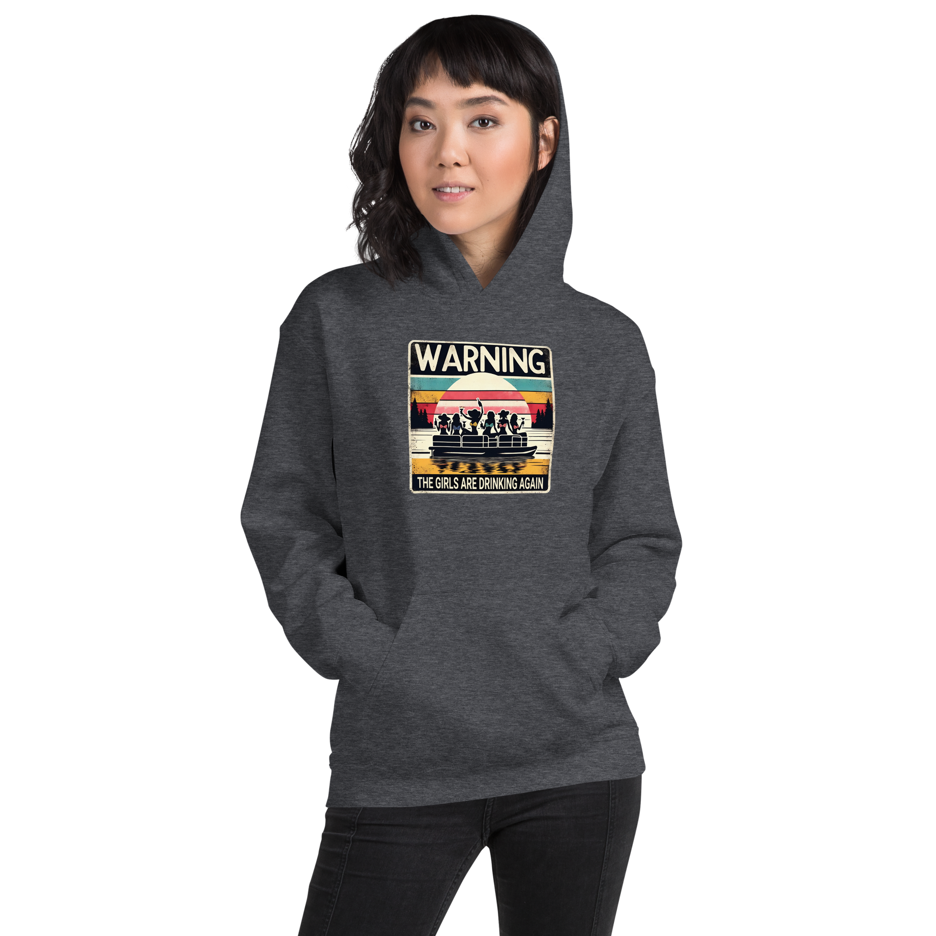 Embrace fun with the "Warning: The Girls Are Drinking Again" hoodie. Perfect for cool lake nights or casual fun. Cozy & stylish with a vibrant design.