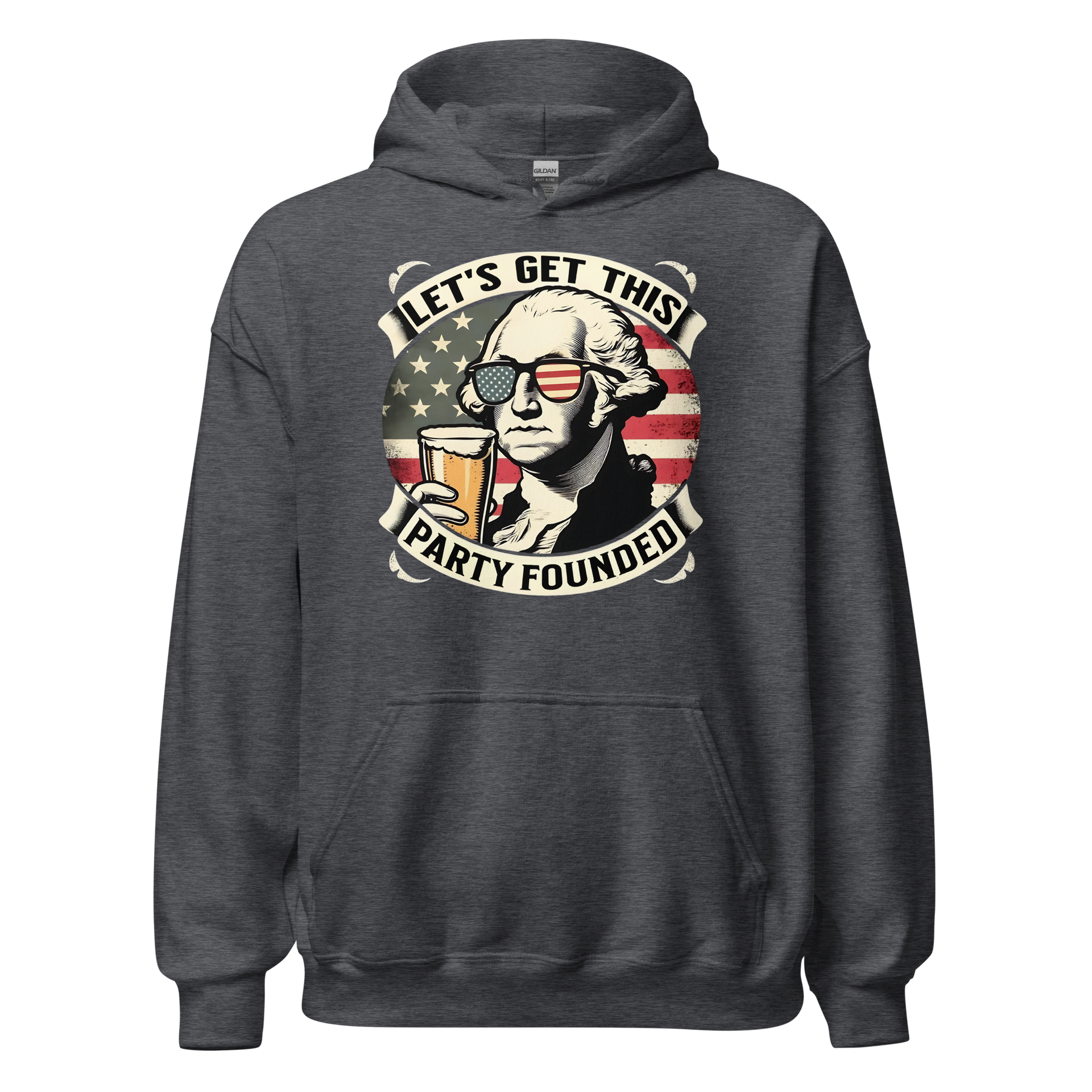 Celebrate Independence Day with our George Washington beer hoodie. Perfect for 4th of July, cool nights, and casual outings. High-quality and patriotic.