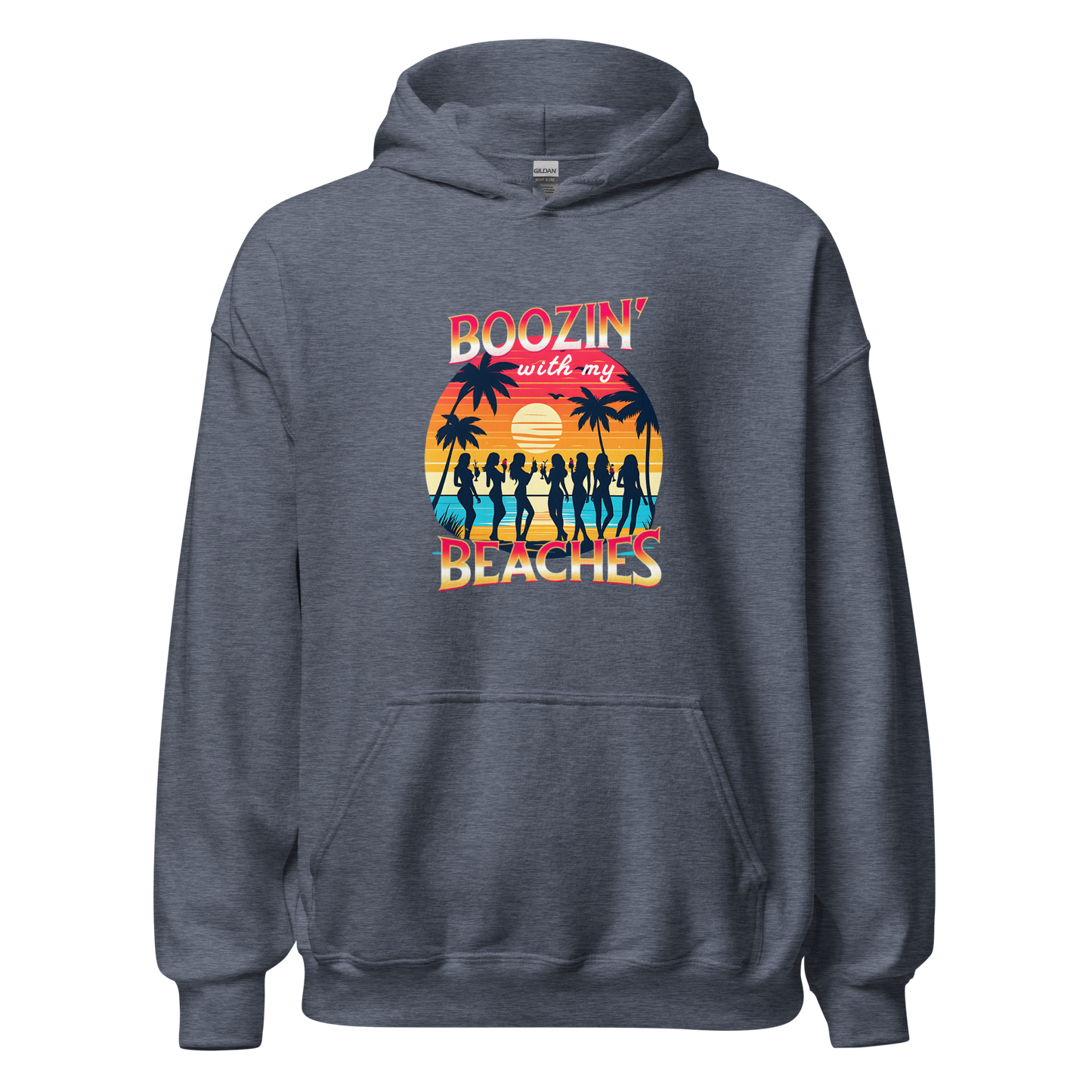 Group of women enjoying cocktails on the beach, featured on 'Boozin' with My Beaches' hoodie