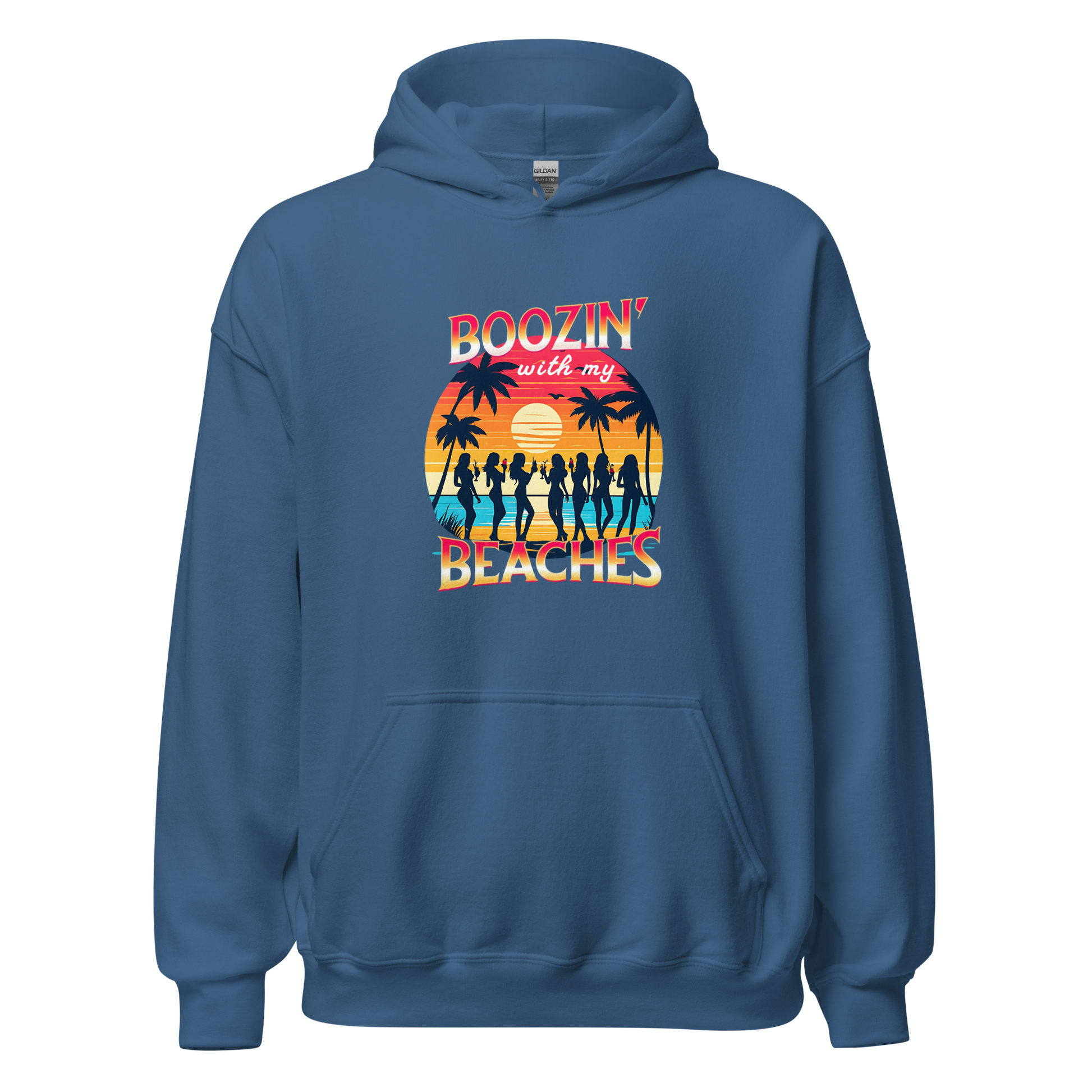 Group of women enjoying cocktails on the beach, featured on 'Boozin' with My Beaches' hoodie