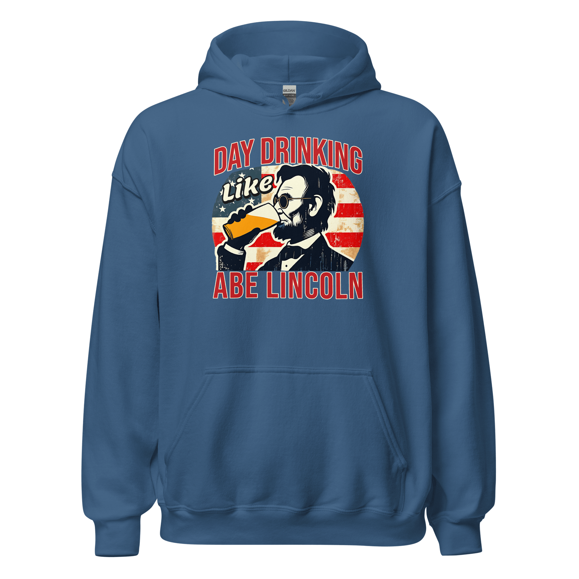 Gear up for the 4th with our Day Drinking Like Abe Lincoln Hoodie. Perfect for celebrations, offering comfort & patriotic flair.