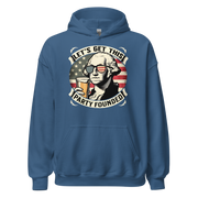 Celebrate Independence Day with our George Washington beer hoodie. Perfect for 4th of July, cool nights, and casual outings. High-quality and patriotic.